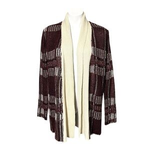 BB Dakota Block & Roll Cardigan Size Medium Maroon/Cream